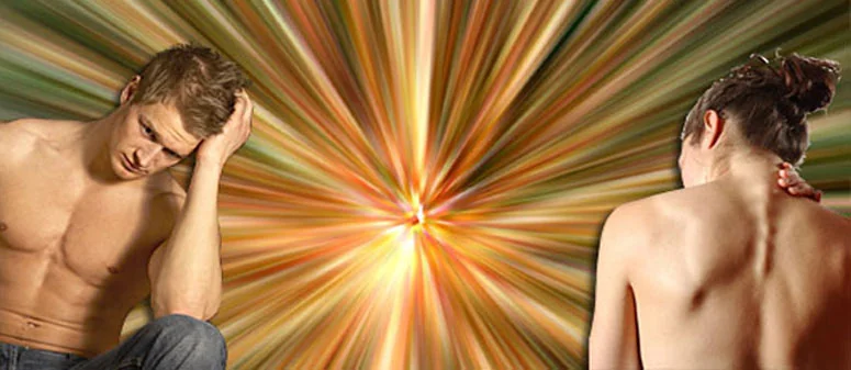 Man and woman in neck and back pain, laser treatment for arthritis pain